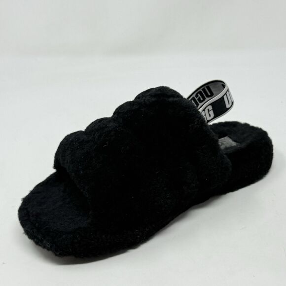 UGG Fluff Yeah Shearling Slingback Slippers Kids Girls 5 Black Red Open Toe - Picture 7 of 14